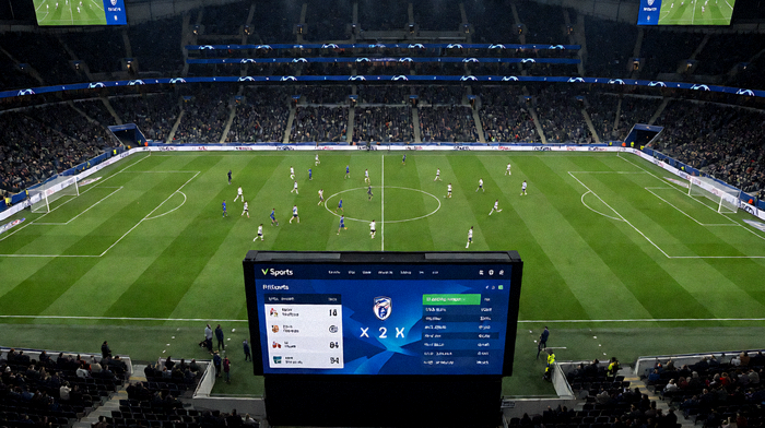V体育官网焦点赛事直播画面，展示球场全景与实时比赛数据面板
