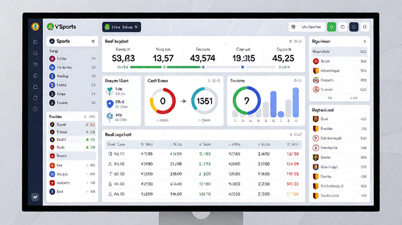 V体育实时比分Dashboard数据面板显示比赛进程进球事件红黄牌统计信息专业体育数据可视化界面